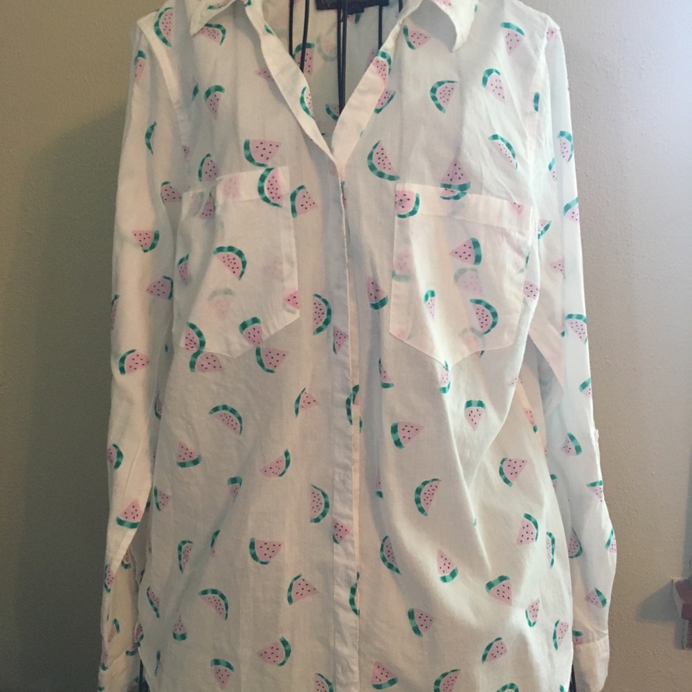 Gloria Vanderbilt Watermelon Button Up Blouse